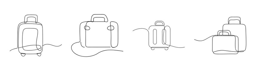 Obraz premium Line art sketches of vintage suitcases and luggage for travel