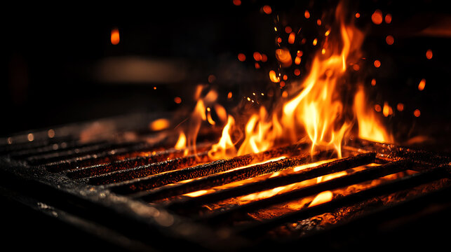 Burning bbq grill flames heat cooking barbecue fire hot grilling summer
