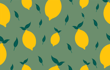 Soft seamless lemon pattern on muted green background