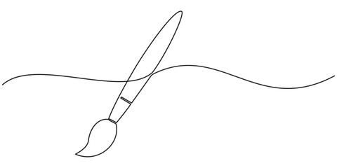 Paintbrush with pallet one continuous line art, Vector illustration, One line art, Line art graphic style