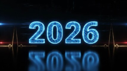 Dynamic glowing 2023 numerals pulse with futuristic digital circuit board patterns, signifying technological advancement and the dawn of a new era - Powered by Adobe