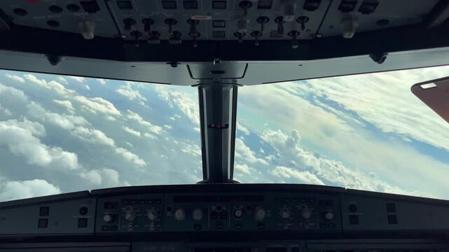 View from a cockpit of an Airbus A320, banking to the left