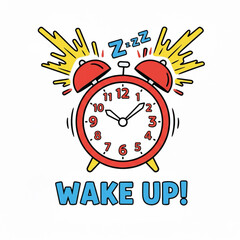 Retro alarm clock with vibrant lightning bolts on white background