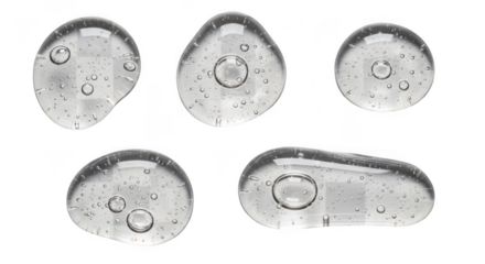 Transparent water droplets and bubble shapes isolated on transparent background for design