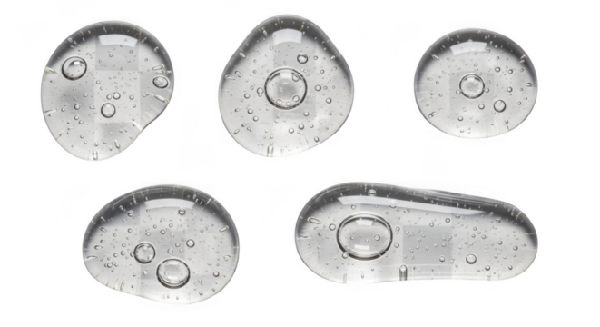 Transparent water droplets and bubble shapes isolated on transparent background for design