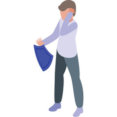 Isometric Person Holding Shield Protecting Face From Danger Discreetly Illustrating Security And Safety Concepts In A Stylized Digital Art Rendering