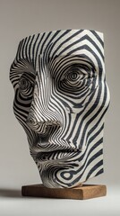 Black White Face Sculpture Op Art Geometric Line Abstract Design