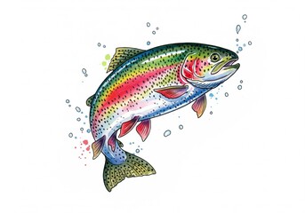 Fototapeta premium Rainbow Trout, Watercolor style digital painting for graphic design decoration, gifts or print design, animals, fish in water, river, sea, lake life