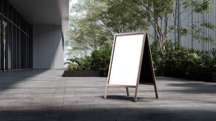 Beautiful photo of blank a frame sign to be used for mockups in front of a store inside of a mall.