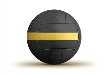 Black volleyball with yellow stripe resting on flat surface during recreational sports activity