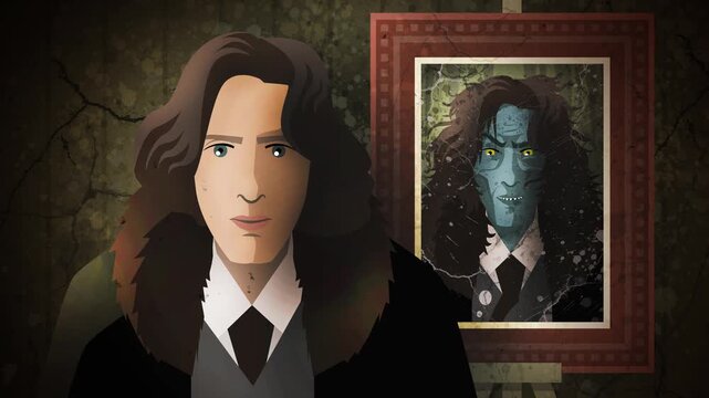 portrait decaying and becoming cursed and rotten