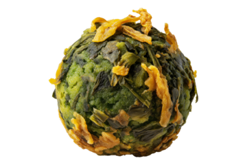 Ecuador boln de Verde green plantain spinach and mashed potato cheese ball with crispy coating, isolated on white transparent background, concept of South American Cuisine and vegetarian snack