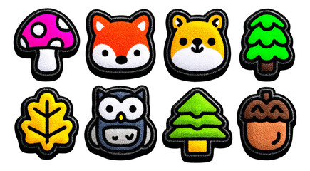 Colorful Collection of Cute Woodland Animal and Nature Patches with Various Shapes and Themes