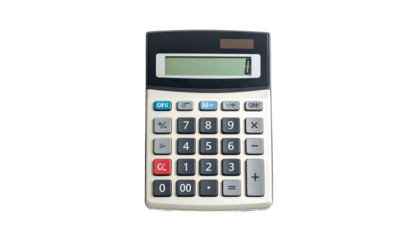 Classic office calculator with number pad and a display showing zero
