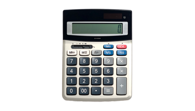 Calculator with a digital display and standard number pad - Powered by Adobe