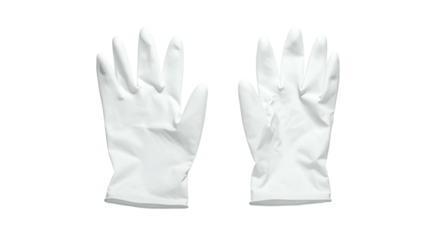 Clean white gloves, palms up, on black background