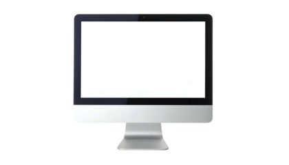 Sleek silver monitor with blank white screen on black background