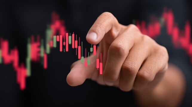 Visualizing economic downturn hand indicating declining chart financial market trend analysis. - Powered by Adobe