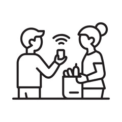 Customer pays for groceries using a mobile phone and contactless payment