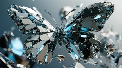 Butterfly made of shattered mirror fragments,