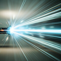 Intense electric blue quantum laser beam emanating powerful light streaks energy flow abstract science technology futuristic digital motion