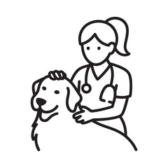 Veterinarian petting a happy dog with a stethoscope around neck
