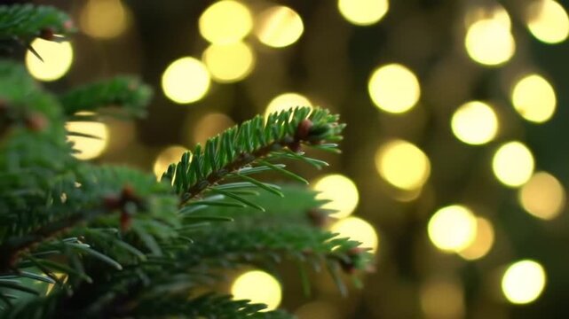 Christmas Tree Vector Background with Bokeh Lights and Pine Needles &ndash; Winter Holiday Abstract Design