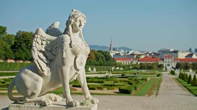 Statues Belvedere Palace Vienna Austria. Historical architecture tourist city statue of angel.
