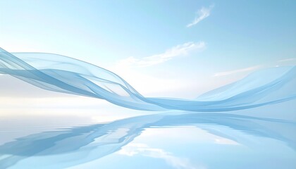 柔らかな朝の光と青いベールが揺れる透明感のある風景｜Soft Morning Light with Flowing Blue Veil	
