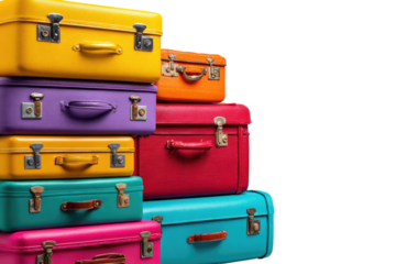 Stacked colorful vintage suitcases