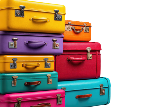 Stacked colorful vintage suitcases