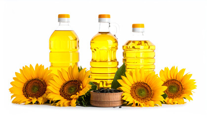 Vegetable oil in plastic packaging made from sunflowers