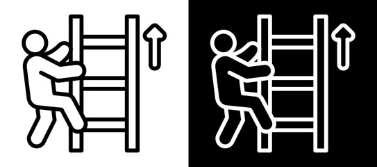 Ladder Climbing Icon Set In Black And White Filled Style Collection