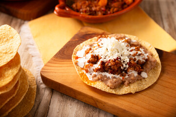 Ground beef tinga, a traditional Mexican home-cooked dish consisting primarily of beef cooked with chipotle chili and lots of onion, is traditionally eaten on 