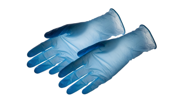 Blue Disposable Medical Gloves on Transparent Background for Healthcare and Safety
