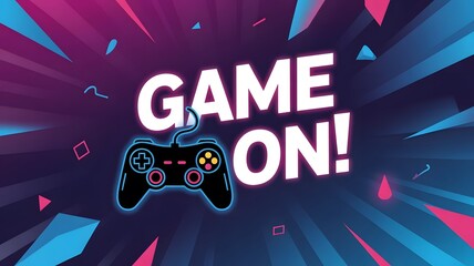 Neon Gaming Background with Game Controller and “Game On” Text – Esports and Stream Poster Design