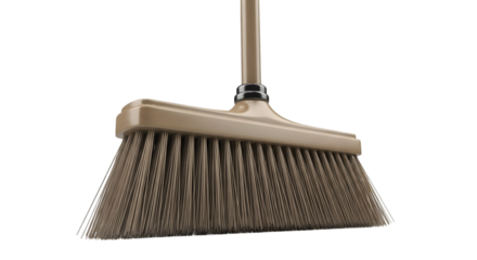 Broom with Beige Handle and Bristles in Transparent Background for Cleaning