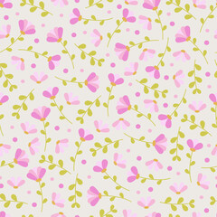 Cute floral seamless pattern with flowers and branches. Wildflower vector illustration in spring or summer. Elegant template for fabric, wallpaper, stationery, wrapping, card, and phone cases.