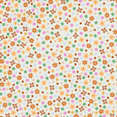 Cute floral seamless pattern with flowers and branches. Wildflower vector illustration in spring or summer. Elegant template for fabric, wallpaper, stationery, wrapping, card, and phone cases.