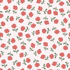 Vector rose seamless flower background pattern. Cute floral fabric isolated. Springtime floral for Valentine cards, fabric, scrapbooking, stationery, wrapping, textiles and wallpaper.
