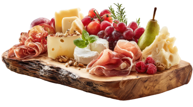 Gourmet cheese and charcuterie board with fruits