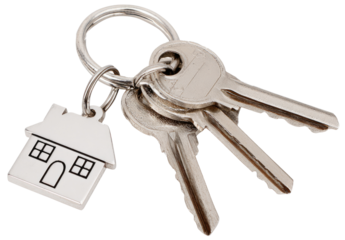 House keys, keyring with home charm