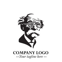 Intelligent Head of Professor Logo Symbol in Black on White Background with Modern Minimalist Design