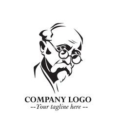 Intelligent Head of Professor Logo Symbol in Black on White Background with Modern Minimalist Design