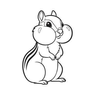 Cute Chipmunk with Cheeks Line Drawing &ndash; Adorable Forest Rodent Coloring Page Vector Illustration