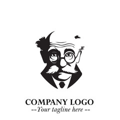 Intelligent Head of Professor Logo Symbol in Black on White Background with Modern Minimalist Design