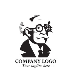 Intelligent Head of Professor Logo Symbol in Black on White Background with Modern Minimalist Design