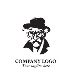 Intelligent Head of Professor Logo Symbol in Black on White Background with Modern Minimalist Design