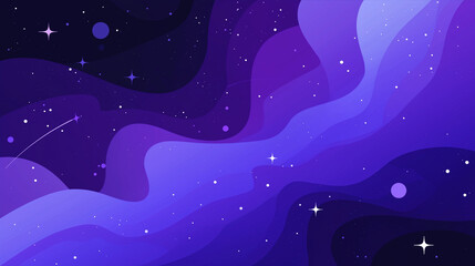 Fototapeta premium Abstract Outer Space Background with Flowing Purple and Blue Gradients, Stars, and Planet Shapes in Minimal Vector Style