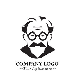 Intelligent Head of Professor Logo Symbol in Black on White Background with Modern Minimalist Design